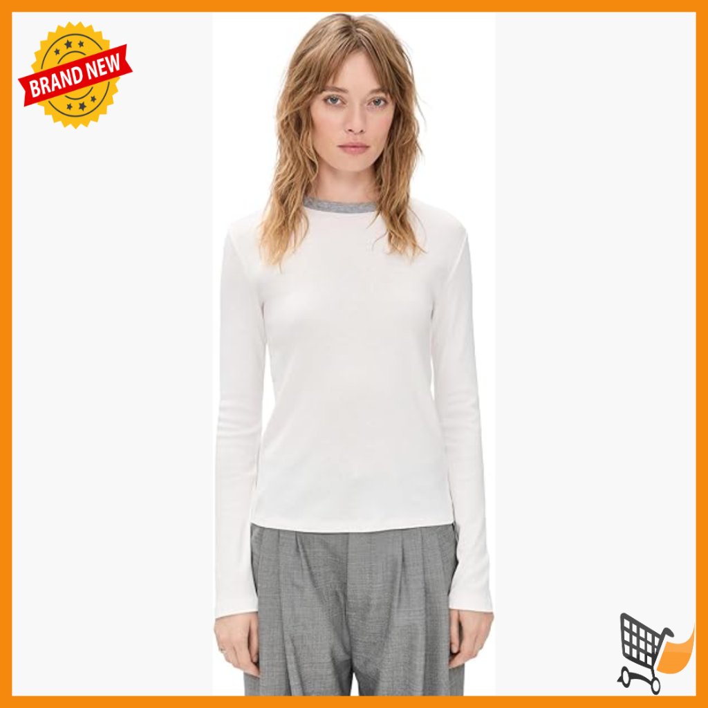 Long Sleeve Crew Neck Tee, Fitted Cotton Blend Top For Spring Summer